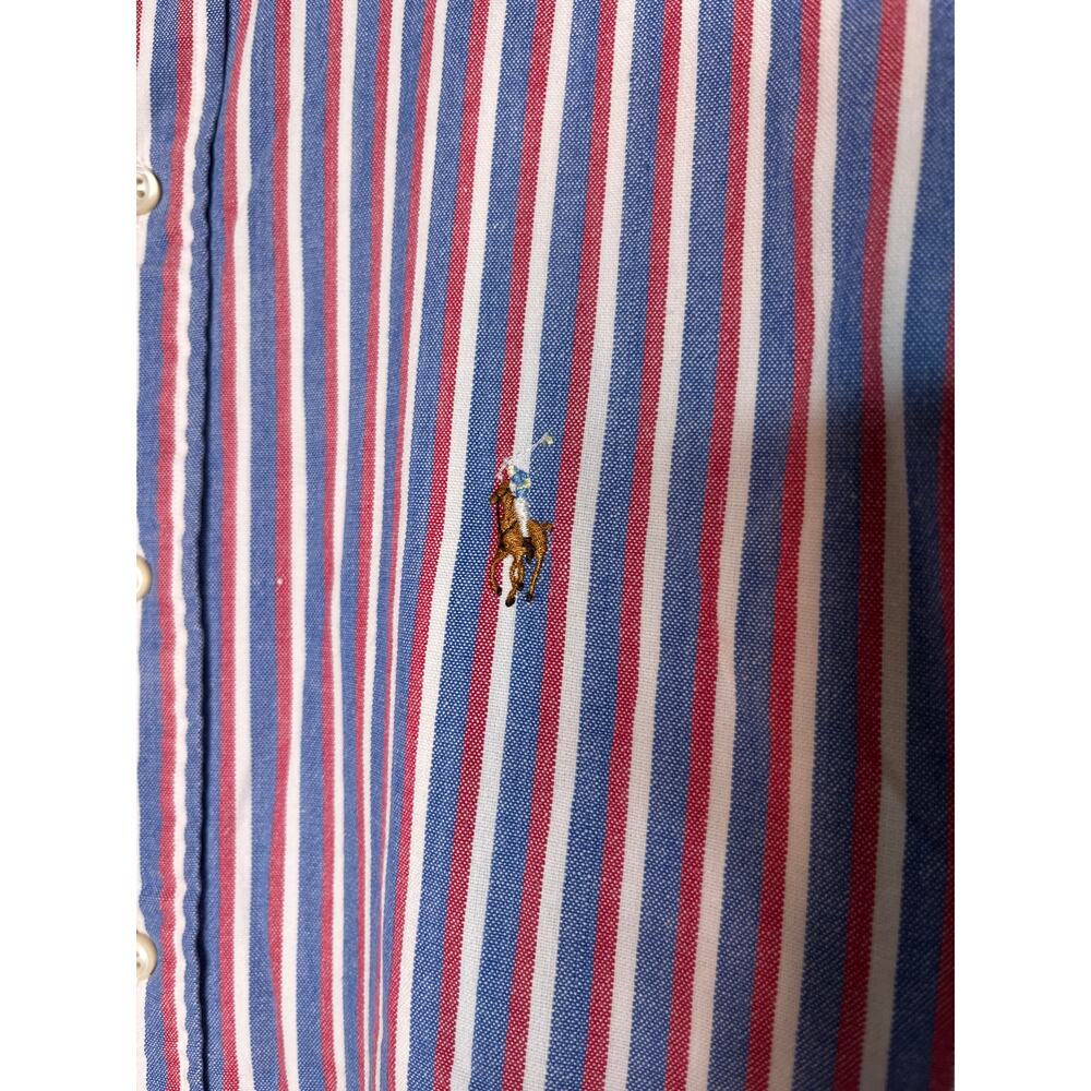 1990s Ralph Lauren Red Blue Patriotic Stripe Old Money Country Club Shirt XL - Picture 3 of 4